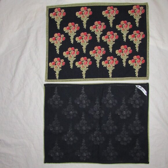 Lot of 6 Vintage April Cornell 2000 Black Rose Floral Bouquet Cotton Placemats - Picture 3 of 4